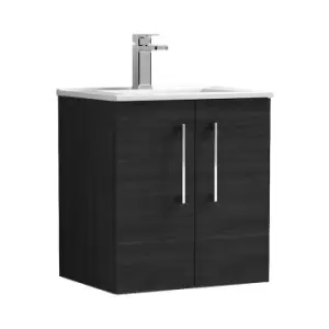 Arno Charcoal Black 500mm Wall Hung 2 Door Vanity Unit with 18mm Profile Basin - ARN621B - Charcoal Black - Nuie
