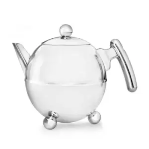 Bredemeijer Teapot Double Wall Bella Ronde Design 1.5L In Polished Steel Finish With Chrome Fittings