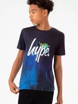 Hype Boys Black Blue Drips Graffiti Script T-Shirt, Black, Size 5-6 Years