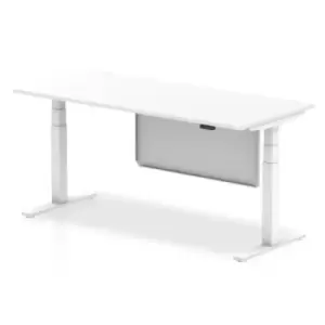 Air 1800 x 800mm Height Adjustable Desk White Top White Leg With White Steel Modesty Panel