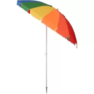 Arc. 2.4m Beach Umbrella with Sand Anchor Adjustable Tilt Carry Bag for Outdoor Patio Multicolor - Outsunny