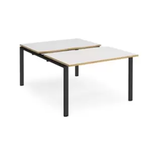 Bench Desk 2 Person Starter Rectangular Desks 1200mm With Sliding Tops White/Oak Tops With Black Frames 1600mm Depth Adapt