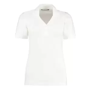 Kustom Kit Ladies Sophia ComfortecA V-Neck Short Sleeve Polo Shirt (14) (White)