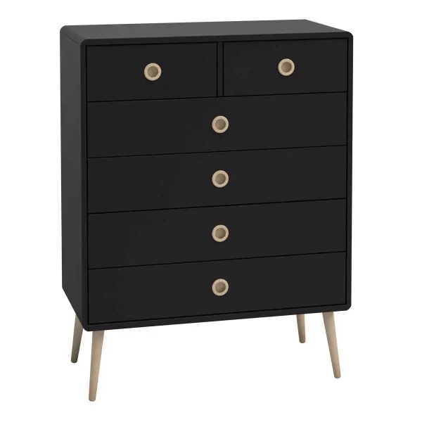 Steens Retro 2 Over 4 Chest of Drawers, Black