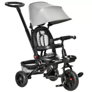 Homcom 4 In 1 Baby Tricycle W/ Push Handle Brake Clutch Footrest Handrail Belt Grey