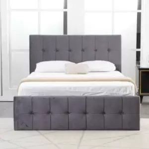 Ottoman Storage Bed Velvet Gas Side Lift Bed Tufted Headboard Grey Milano Kosy Koala 3ft 4ft 4ft6 - 4FT6 double