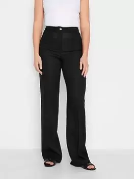 Long Tall Sally Black Pinstitch Linen Trouser 36", Black, Size 22, Women