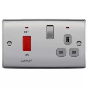 BG Brushed Steel 45A Cooker Connection Unit With Socket - NBS70G - 216614