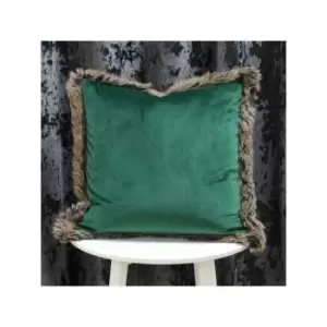 Riva Paoletti Kiruna Faux Fur Edged Cushion Cover, Emerald, 45 x 45 Cm