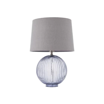 Endon Lighting Jemma & Mia - Table Lamp Smokey Grey Ribbed Glass & Charcoal Linen 1 Light IP20 - E27