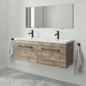 1200mm Wood Effect Wall Hung Double Vanity Unit with Basin and Black Handles - Ashford