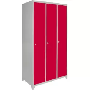 Metal Storage Lockers - Three Doors Wide, Red - Red