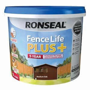 Ronseal Fence life plus Medium oak Matt Fence & shed Wood treatment 9L