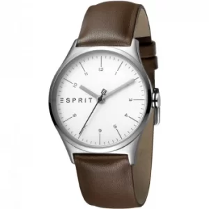 Esprit Essential Womens Watch featuring a Brown Leather Strap and Silver Dial