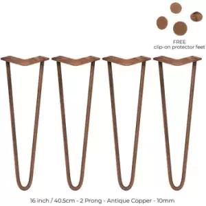 4 x 16' Hairpin Legs - 2 Prong - 10mm - Antique Copper - Antique Copper