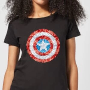 Marvel Captain America Pixelated Shield Womens T-Shirt - Black - XL