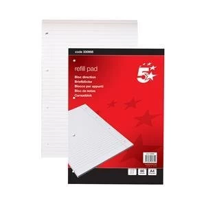5 Star A4 Refill Pad Feint Headbound Ruled with Margin 60gsm 4 Hole Punched 80 Sheets Pack of 10