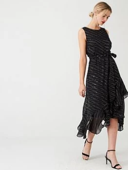 Wallis Sparkle Ruffled Midi Dress - Black, Size 12, Women