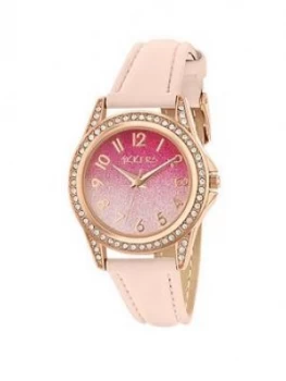 Tikkers Tikkers Pink Ombre Glitter Crystal Set Dial Pink Leather Strap Kids Watch