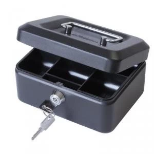 Value 20cm 8" Key Lock Metal Cash Box Black 14116CA