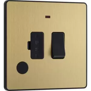 BG Evolve Brushed (Black Ins) Switched 13A Fused Connection Unit With Power LED Indicator, And Flex Outlet in Brass Steel