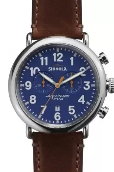 Mens Shinola Runwell Chrono 47mm Brown Leather Strap Watch S0110000047