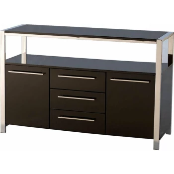 Charisma 2 Door 3 Drawer Sideboard Black Gloss and Chrome - Seconique