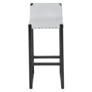 Bar Stool in Grey Leather with Black Teak Wood