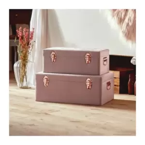 BTFY Pink Storage Trunks Set of 2 - Velvet Storage Chests with Rose Gold Handles, Stylish Stackable Bedroom Storage for Bedroom, Living room,