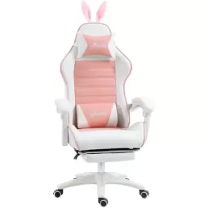 Vinsetto Racing Style Gaming Chair with Footrest Removable Rabbit Ears, Pink - Pink
