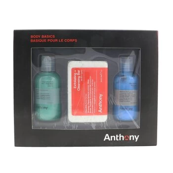 AnthonyBody Basics Kit: Invigorating Rush Hair+Body Wash 100ml + Exfoliating + Cleansing Bar 198g + Blue Sea kelp Body Scrub 100ml 3pcs