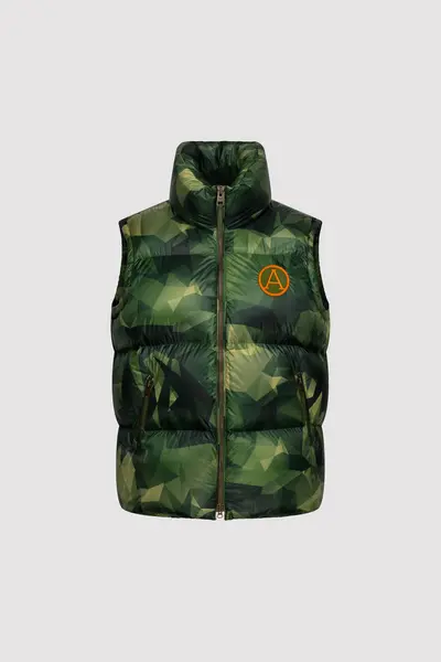 Arctic Army Mens Gilet In Green Camo Print - S RDS Down Filled 100% Nylon Cire Fleece Lined Pockets