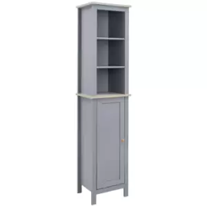 Kleankin Bathroom Floor Tall Cabinet, Storage Unit with Cupboard & Adjustable Shelf - Grey