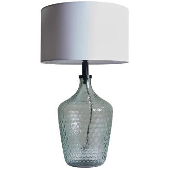 Lustre Green Glass Table Lamp With Fabric Lampshade - White - No Bulb