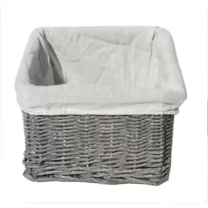 Small Wicker Willow Storage Basket With Cloth Lining [Grey Small: 22x22x14.5cm]