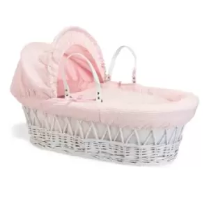 Clair de Lune Waffle White Wicker Moses Basket - Pink