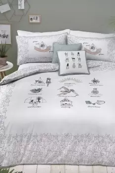 'Wellbeing' Hand Drawn Good Vibes Print 100% Cotton Duvet Cover Set