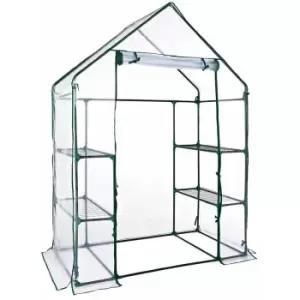 10739 Walk-In Greenhouse / 4 Sturdy Mesh Shelves For Plants / UV Resistant & Tear Resistant Transparent PVC Cover / Strong Powder Coated Steel Frame