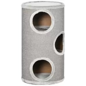 PawHut Cat Barrel Kitten Tree Tower for Indoor Cats, Cat Climbing Frame Covered with Sisal, Cosy Platform - Light Grey