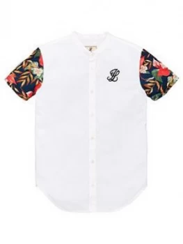 Illusive London Boys Floral Contrast Sleeve Short Sleeve Shirt - White, Size 11-12 Years