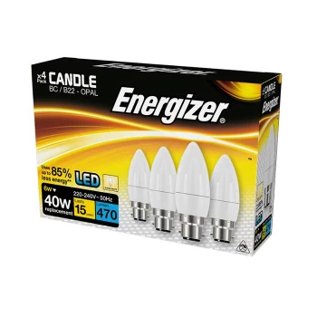 Energizer 6W B22 Candle LED - 470lm - 2700K - Non Dimmable - 4 Pack