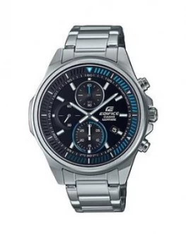 Casio Casio Ediface Solar Black Chronogrpah Dial Blue Accents Silver Tone Stainless Steel Watch