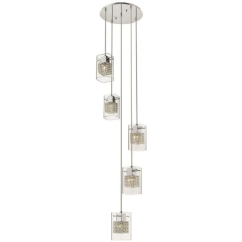 5 Light Spiral Ceiling Cluster Pendant Chrome Glass Round, G9 - Spring Lighting
