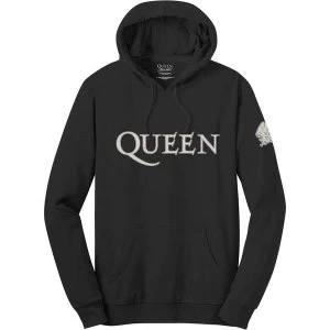 Queen - Logo & Crest Mens Medium Pullover Hoodie - Black