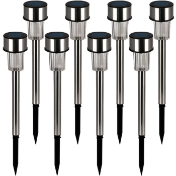 8x Light Stakes LED Solar Power Garden Pathway Lights Stainless Steel Rechargeable Lamps Lighting Patio Torch - Deuba