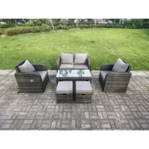 Fimous - Dark Grey pe Wicker Rattan Garden Furniture Set Love Sofa Reclining Chair Outdoor Rectangular Coffee Table Stools 6 Seater