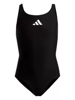 adidas Girls 3 Bars Logo Swimsuit, Black, Size 5-6 Years, Women