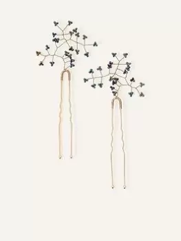 Accessorize Delicate Beaded Leaf Hair Pins Set Of Two, Blue, Women