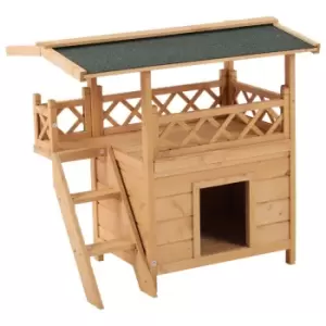 PawHut Cat & Puppy Pet House For Outdoor Garden W/ Waterproof Roof Shelter - Natural Wood