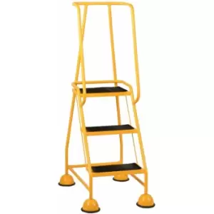 3 Tread Mobile Warehouse Steps yellow 1.43m Portable Safety Ladder & Wheels